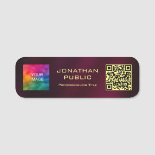 Anpassad QR-kod Medlems Foto eller Logo Guld Font Namnbricka