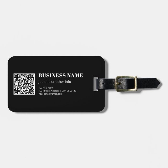 Anpassad QR-kod & Redigerbar Retro-Moderna Text Bagagebricka (Horisontell Framsida)