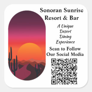 Anpassad QR-kod Restaurang Bar Sociala Medier Kamp Fyrkantigt Klistermärke