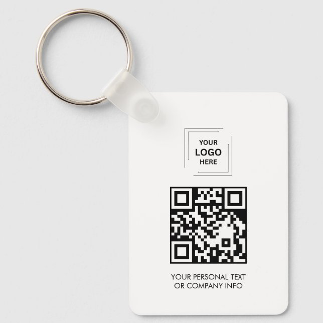 Anpassad QR-logotyp Kontakt Minimal Vit Design Nyckelring (Framsida)