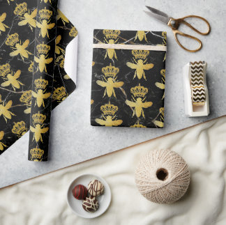 Anpassad QUEEN BEE Svart Marmor Guld - Festhantver Presentpapper