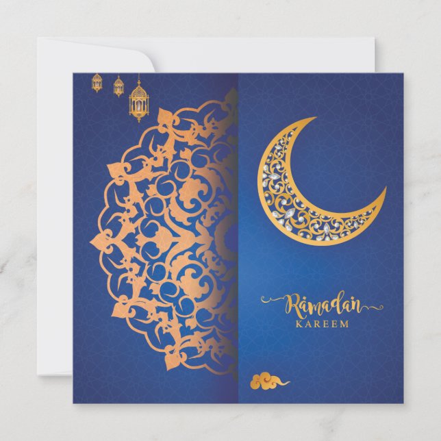 Anpassad Ramadan Kareem Mubarak Blue & Golden 4 Julkort (Framsida)