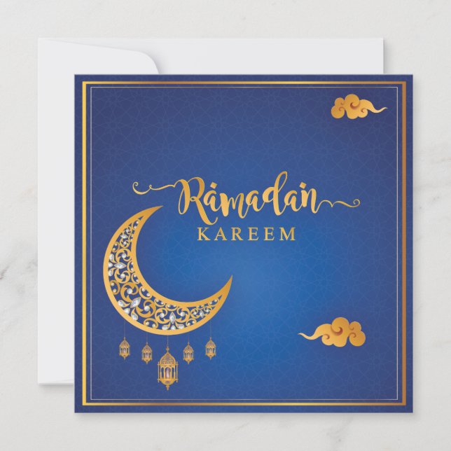 Anpassad Ramadan Kareem Mubarak Blue & Golden II Julkort (Framsida)