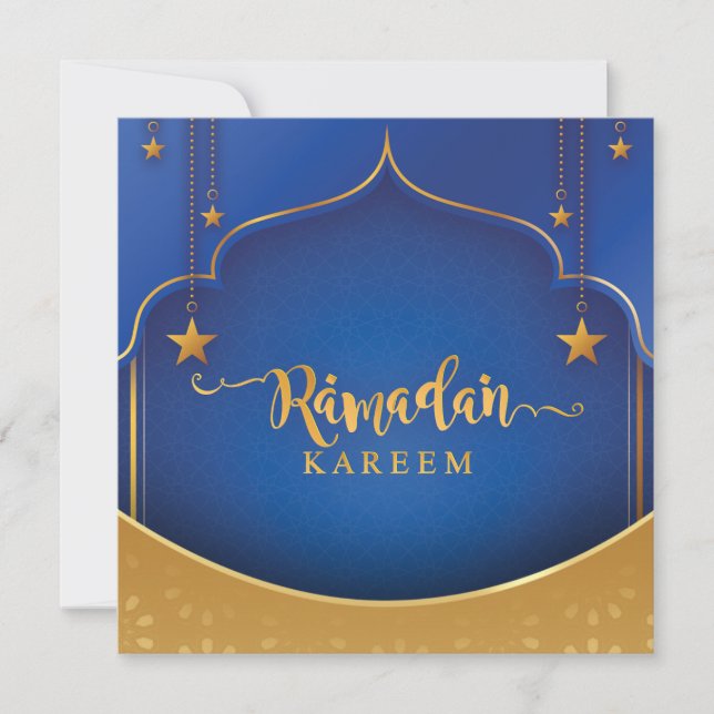 Anpassad Ramadan Kareem Mubarak Blue & Golden Julkort (Framsida)