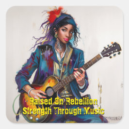 Anpassad Rebel Girl Guitarist Art Inspirational Fyrkantigt Klistermärke
