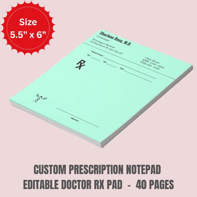 Anpassad receptblock – Redigerbart läkar-RX Anteckningsblock (Custom Prescription Notepad – Editable Doctor RX)