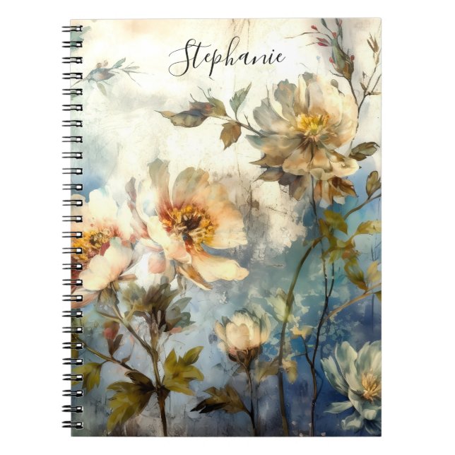 Anpassad Reflekterande Mörk Blommig Etisk Dagbok Anteckningsbok (Framsidan)