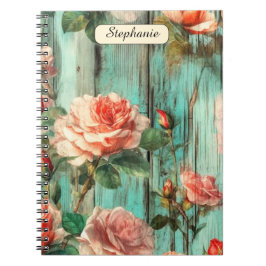 Anpassad Reflekterande Shabby Chic Turkos Ros Anteckningsbok