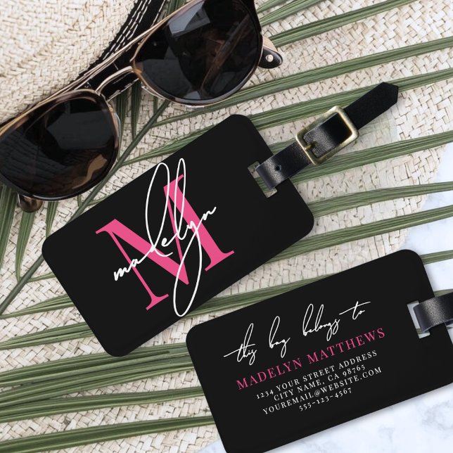 Anpassad resenär Rosa initial namnmonogram Bagagebricka (Custom Traveler Pink Initial Name Monogram Luggage Tag )