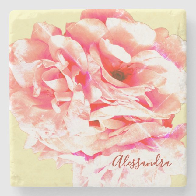 Anpassad Retro Blommig Gul Persika Grunge Botanisk Stenunderlägg (Framsidan)