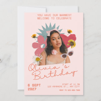 Anpassad Retro Boho Blommig Födelsedagsinbjudan Me Inbjudningar