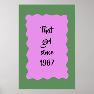 Anpassad Retro Den Tjejen Sedan 1987 Rosa Typograf Poster