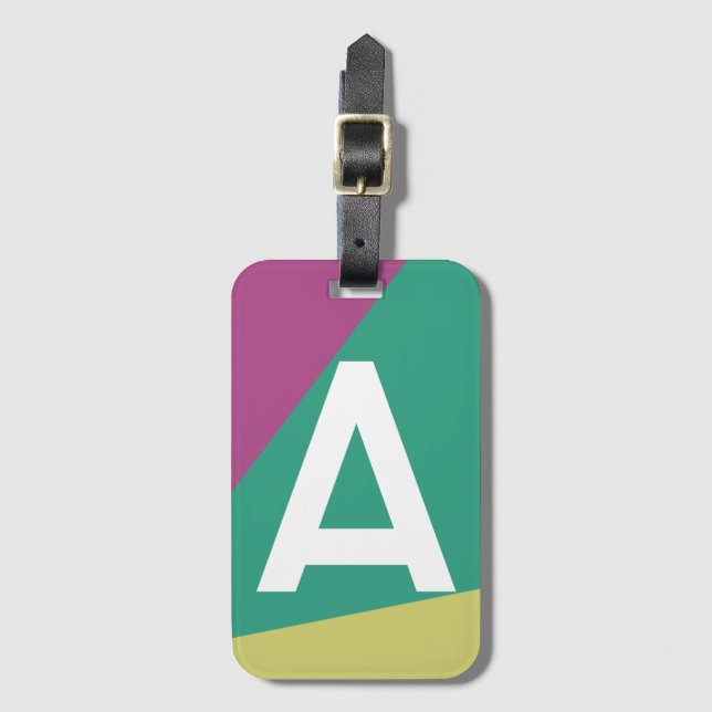 Anpassad Retro Färgblock-monogram Bagagebricka (Framsida vertikal)
