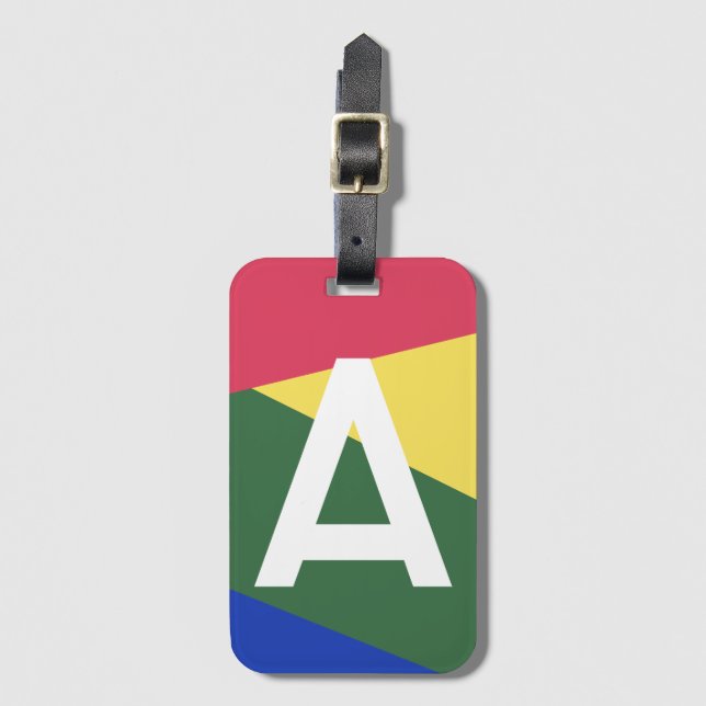 Anpassad Retro Färgblock-monogram Bagagebricka (Framsida vertikal)