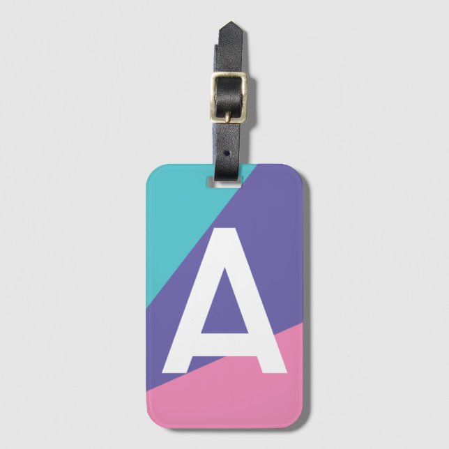 Anpassad Retro Färgblock-monogram Bagagebricka (Framsida vertikal)