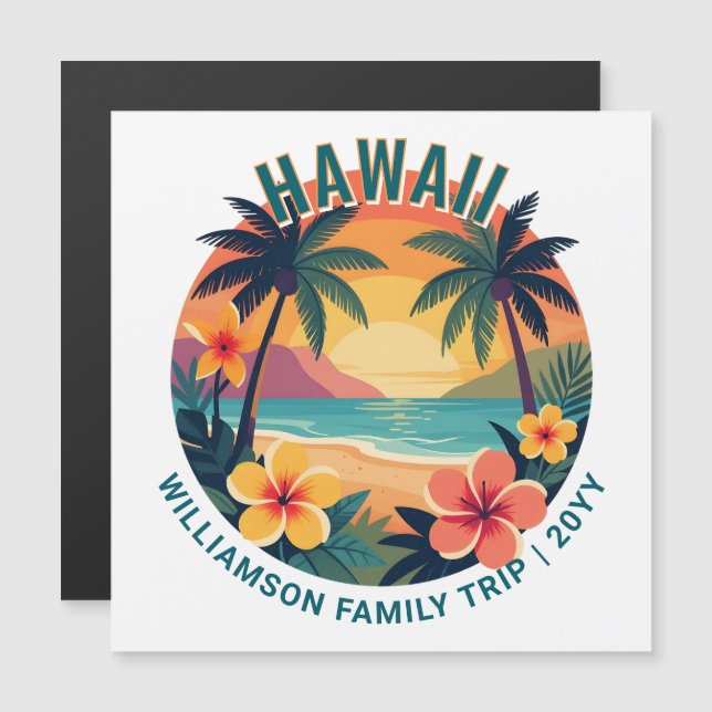Anpassad Retro Hawaii Tropisk resa Magnetkort (Fram/baksida)