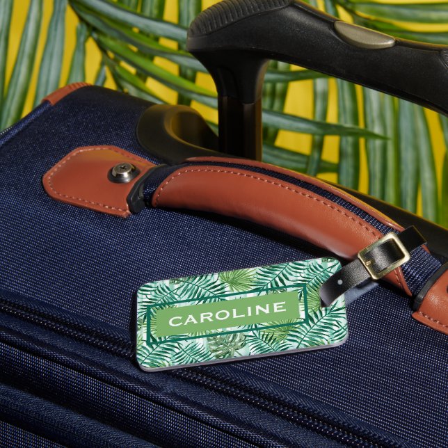 Anpassad Retro Hip Tropicalisk Grön Palmbladsmönst Bagagebricka (Framsida Insitu 3)