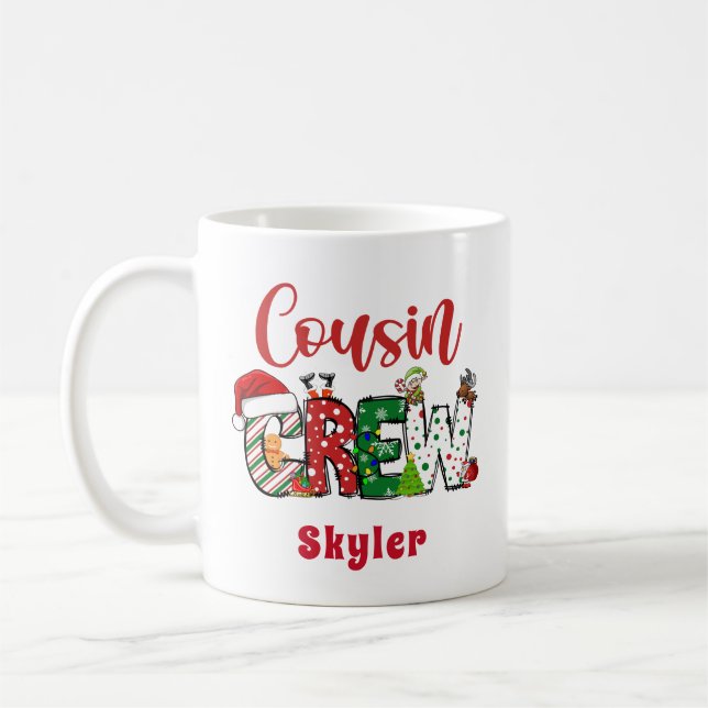 Anpassad Retro Kusin Crew Jul Doodle  Kaffemugg (Vänster)