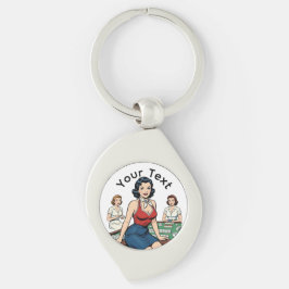 Anpassad Retro Mahjong Text Vintage Spelkväll Pres Swirl Silverfärgad Nyckelring