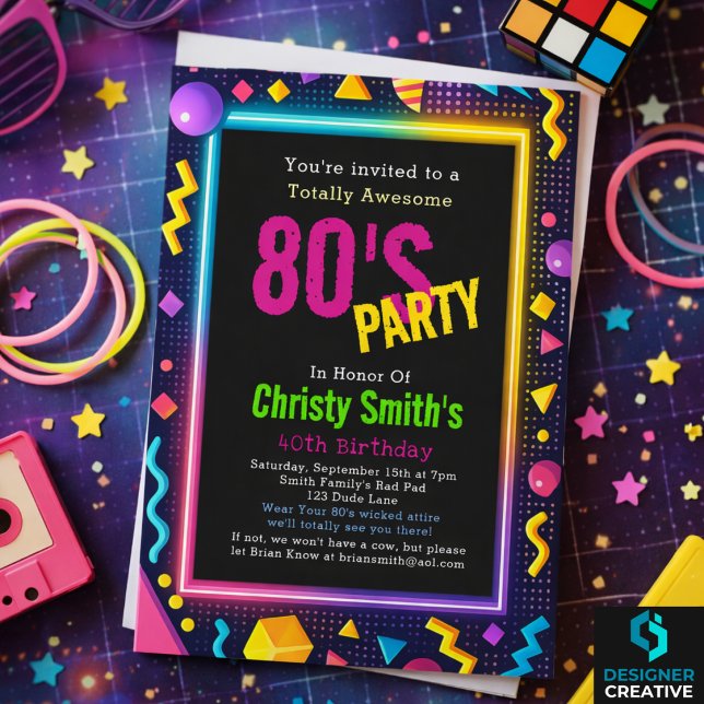 Anpassad Retro Neon 80-tals Födelsedagsfest Inbjudningar (Custom Retro Neon 80's Birthday Party Invitation
)