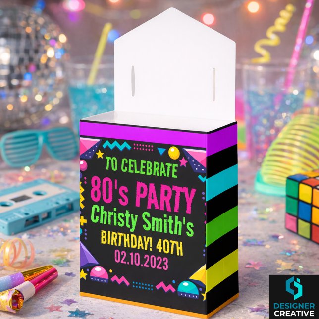 Anpassad Retro Neon 80-tals Födelsedagsfest Presentaskar (Custom Retro Neon 80’s Birthday Party Favor Boxes
)