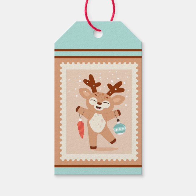 Anpassad retro-pappersstämpel Dansande renar Presentetikett (Framsidan)