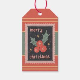 Anpassad Retro Pappersstämpel Jul Holly Bär Presentetikett