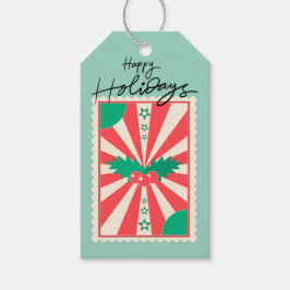 Anpassad Retro Pappersstämpel med Julgran Holly Presentetikett