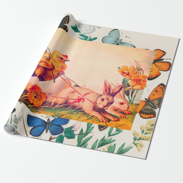 ANPASSAD RETRO PÅSKKORT M/ FJÄRILAR PRESENTPAPPER (Utrullad)