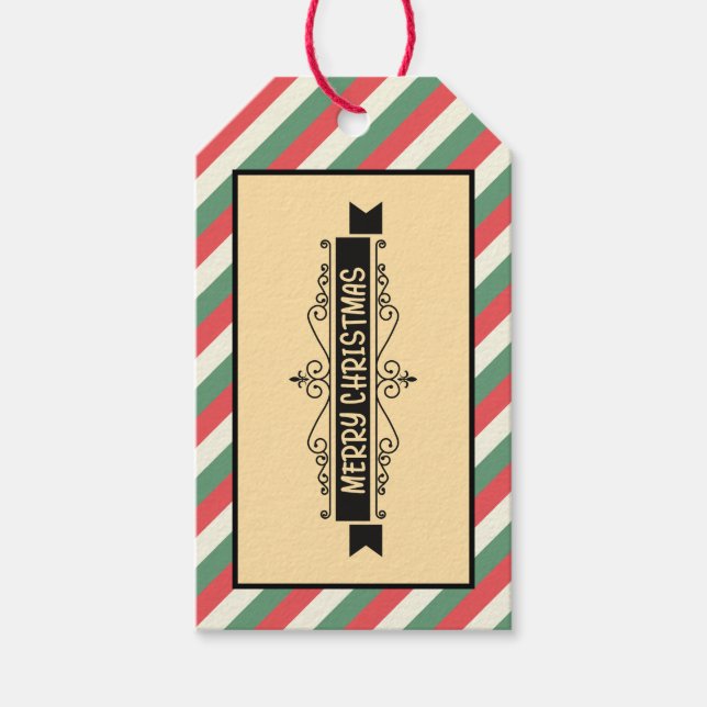 Anpassad Retro Randig "God Jul" Högtid Presentetikett (Framsidan)
