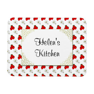 Anpassad Retro Röd Jordgubb- och Blommamagnet Magnet
