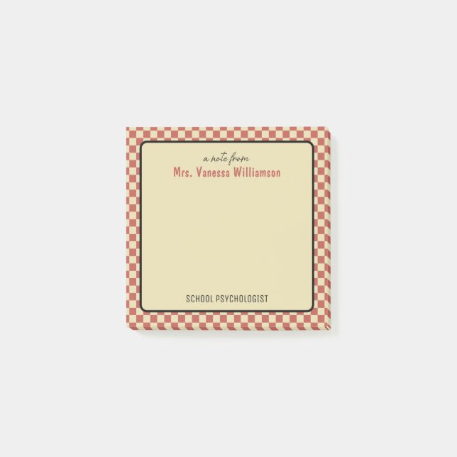Anpassad Retro-rutig Mönster Skolpsykolog Post-it Block (Framsida)