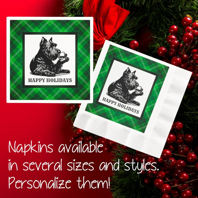 Anpassad Retro Scotty Hund Tartan Pappersservett (Perfect for holiday parties!)