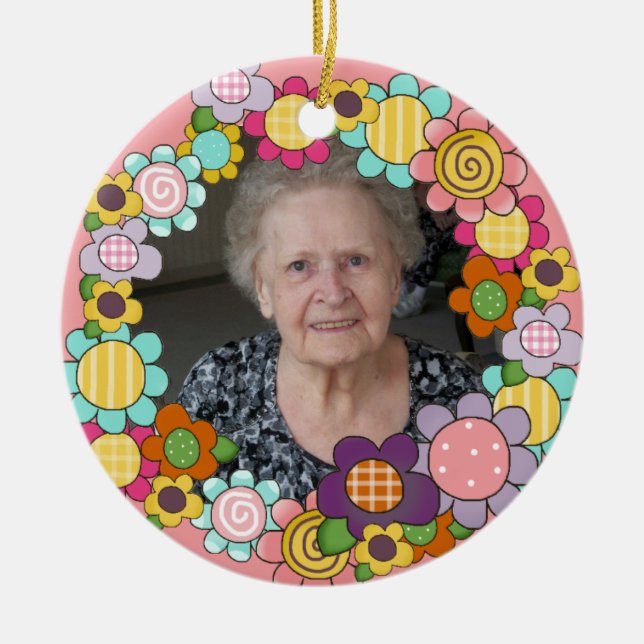 Anpassad Ring av blommor - fotoorange Julgransprydnad Keramik (Framsidan)