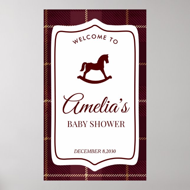 Anpassad Rocking Horse bebisfest Banner Poster (Framsidan)