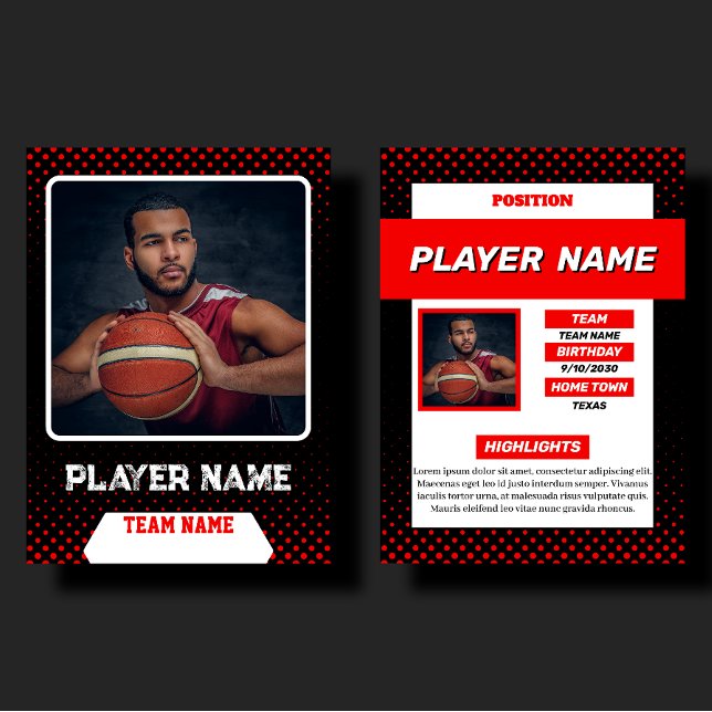 Anpassad Röd Basketbollshandels Kort Spelarprofil (Skapare uppladdad)