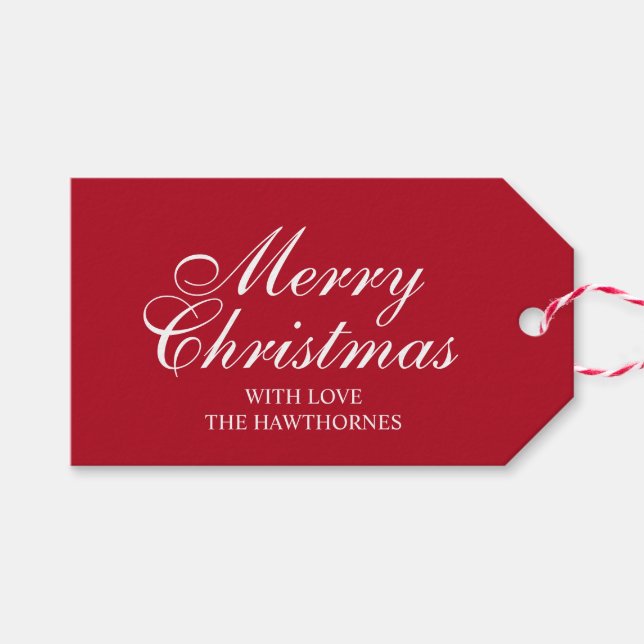 Anpassad röd elegant script klassisk God Jul Presentetikett (Framsidan (Horizontal))