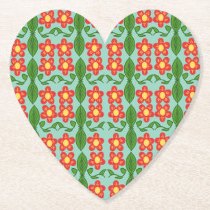 Anpassad röd folkkonst blommönster & blad mönster underlägg papper
