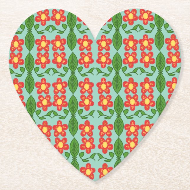 Anpassad röd folkkonst blommönster & blad mönster underlägg papper (Framsida)