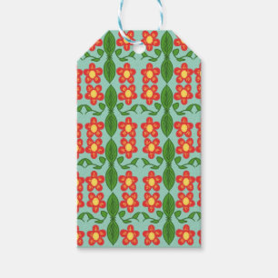 Anpassad röd folkkonst blommönster och blad design presentetikett