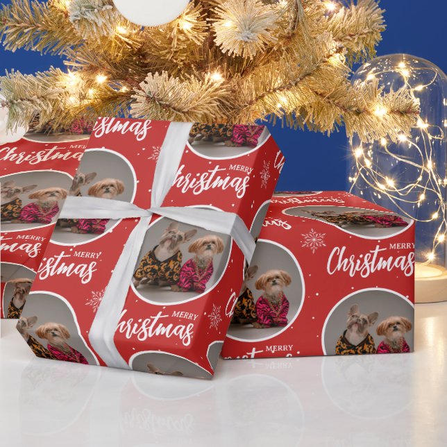 Anpassad röd God Jul En cirkel Foto Presentpapper (Helgdagar)