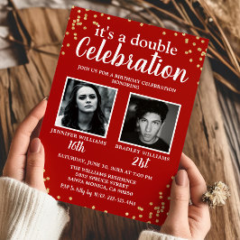 Anpassad röd guld födelsedagsinbjudan med foto inbjudningar