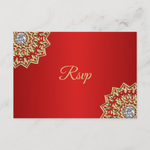 Anpassad röd guld indisk mandala RSVP bröllop Inbjudningar
