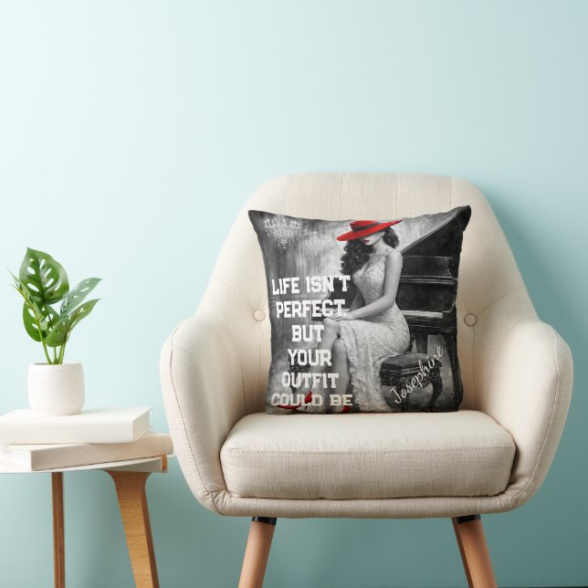 Anpassad Röd Hatt Piano Glamour Mode Citat Chic Kudde (Stol)
