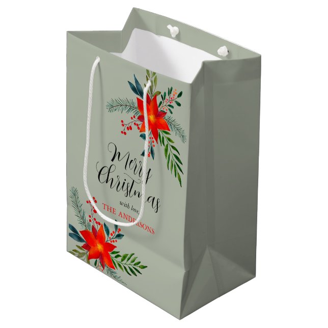 Anpassad röd poinsettia God Jul (Framsidan Vinklad)