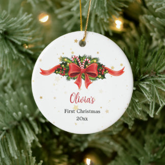 Anpassad röd rosett första julen ornament