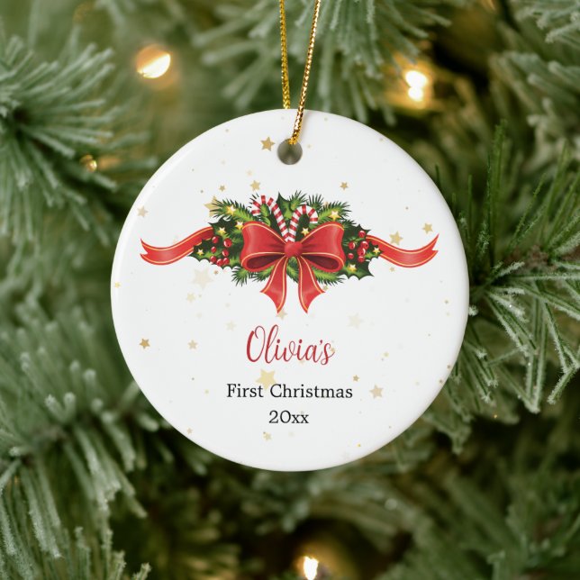 Anpassad röd rosett första julen ornament (Träd)