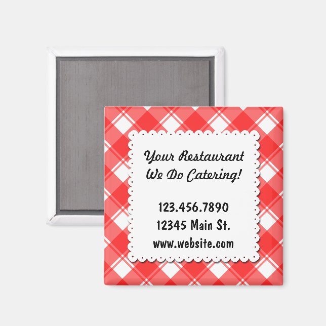 Anpassad rödrutig magnet för restaurangverksamhet (Front/Back)