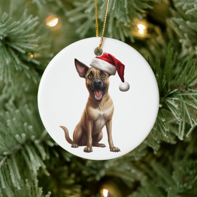Anpassad Rolig Belgisk Malinois Hund Julgransprydnad Keramik (Träd)