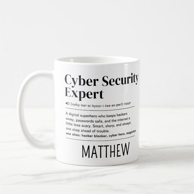 Anpassad rolig cybersäkerhetsexpert definition kaffemugg (Vänster)